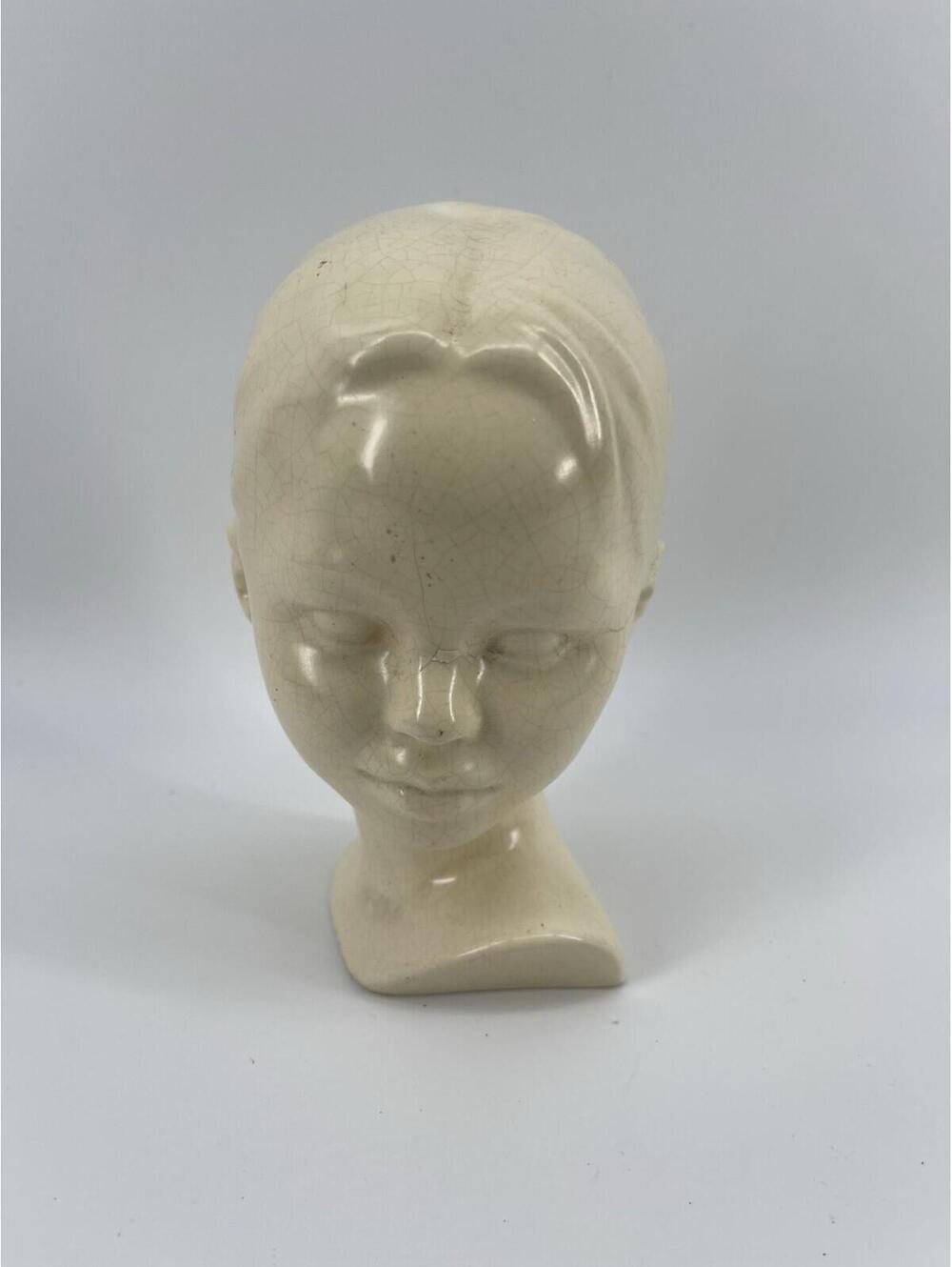 Vintage Ceramic Female Mannequin Head Bust Wig Hat Display Cream Crackle 8” - Picture 1 of 7